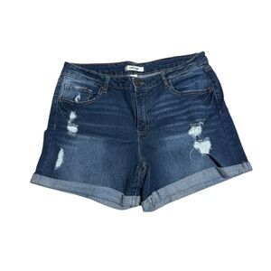 EUC Refuge Junior’s dark wash distress midi short